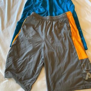 Boys Under Armour Gray and Orange Athletic Shorts 2x Lot Youth Large